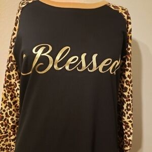 Women Blessed Leopard Raglan Women Shirt